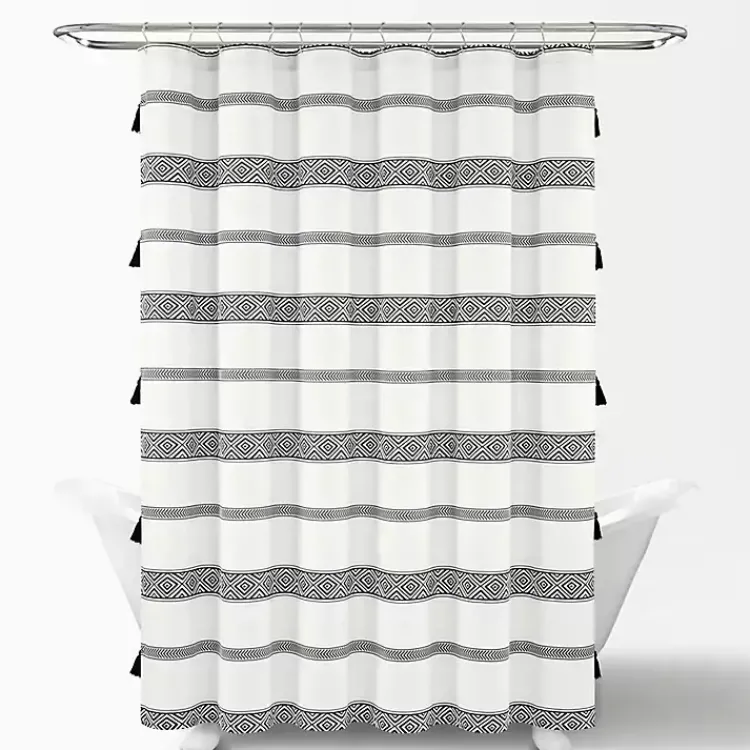 Kirklands Home Black and White Striped Boho Shower Curtain Clearance