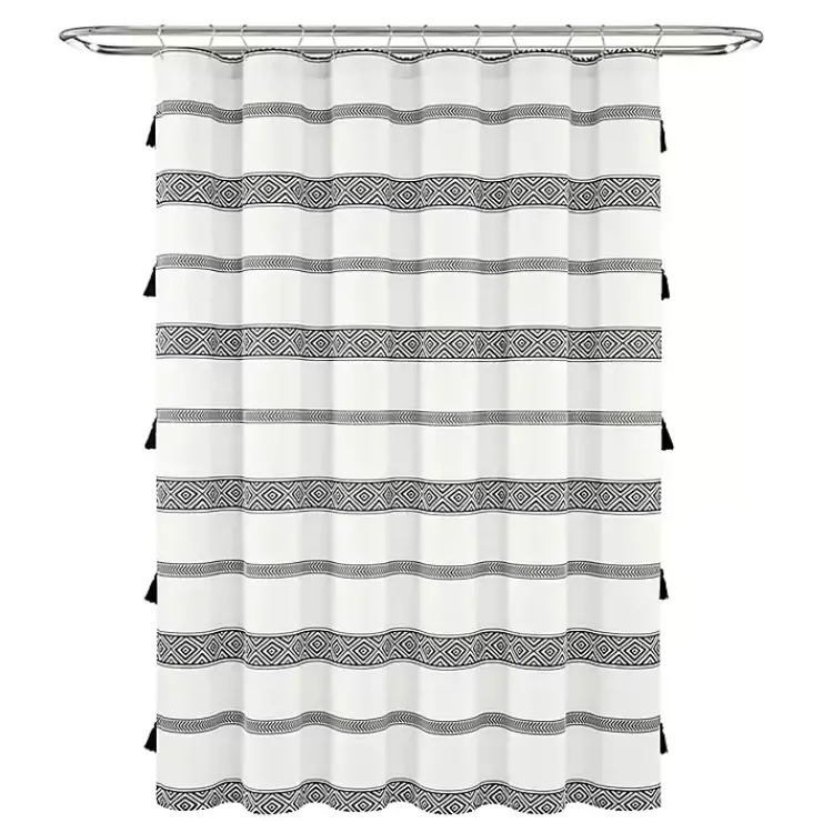 Kirklands Home Black and White Striped Boho Shower Curtain Clearance