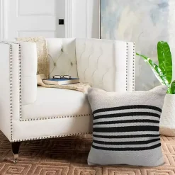 Pillows>Kirklands Home Black and White Striped Cotton Throw Pillow