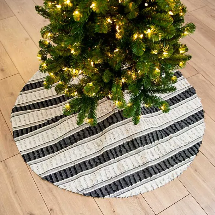 Christmas Tree Skirts & Collars>Kirklands Home Black and White Striped Fringe Tree Skirt