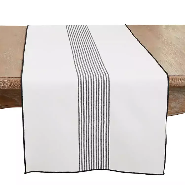 Kirklands Home Black and White Striped Table Runner New