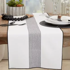 Kirklands Home Black and White Striped Table Runner New