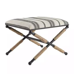 Kirklands Home Black and White Striped Upholstered Ottoman New