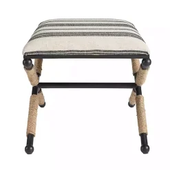 Kirklands Home Black and White Striped Upholstered Ottoman New