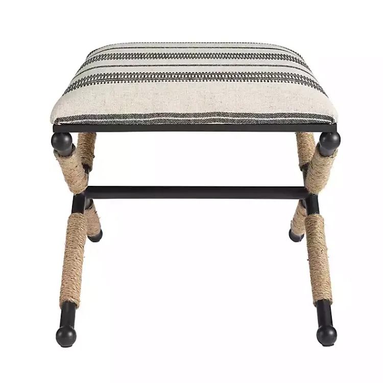 Kirklands Home Black and White Striped Upholstered Ottoman New