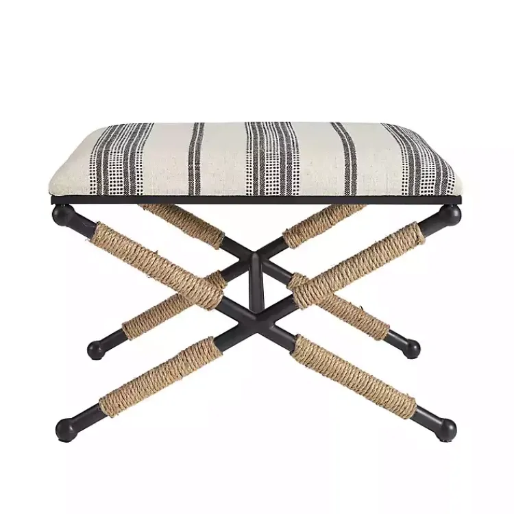 Kirklands Home Black and White Striped Upholstered Ottoman New