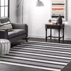 Kirklands Home Black and White Striped Washable Area Rug, 3x5 Outlet