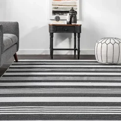 Kirklands Home Black and White Striped Washable Area Rug, 4x6 Discount