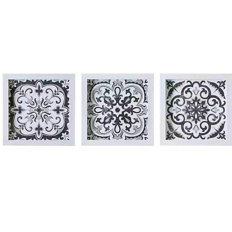 Kirklands Home Black and White Tile Framed Art Prints, Set of 3 New