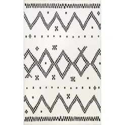 Kirklands Home Black and White Tracy Fringed Area Rug, 5x8 Outlet