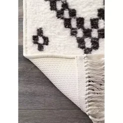 Kirklands Home Black and White Tracy Fringed Area Rug, 5x8 Outlet