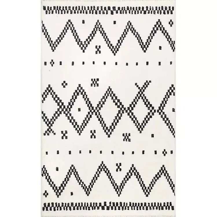 Kirklands Home Black and White Tracy Fringed Area Rug, 8x10 Clearance