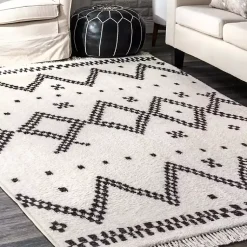 Kirklands Home Black and White Tracy Fringed Area Rug, 8x10 Clearance