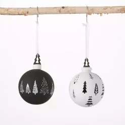 Christmas Ornaments>Kirklands Home Black and White Tree Icon Ornaments, Set of 2