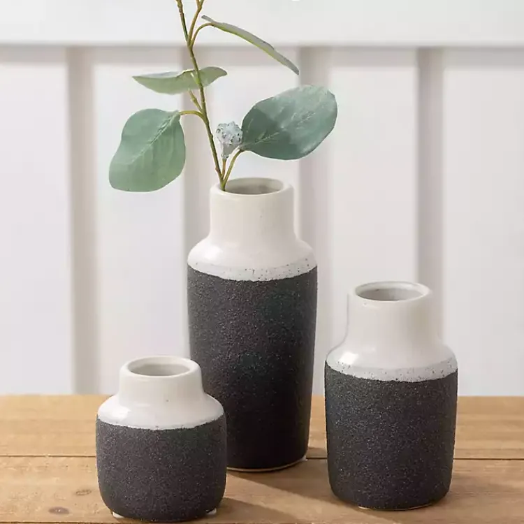 Vases>Kirklands Home Black and White Two Tone Ceramic Vases, Set of 3