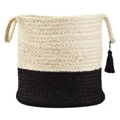 Baskets & Boxes>Kirklands Home Black and White Woven Basket with Tassel, 19 in.