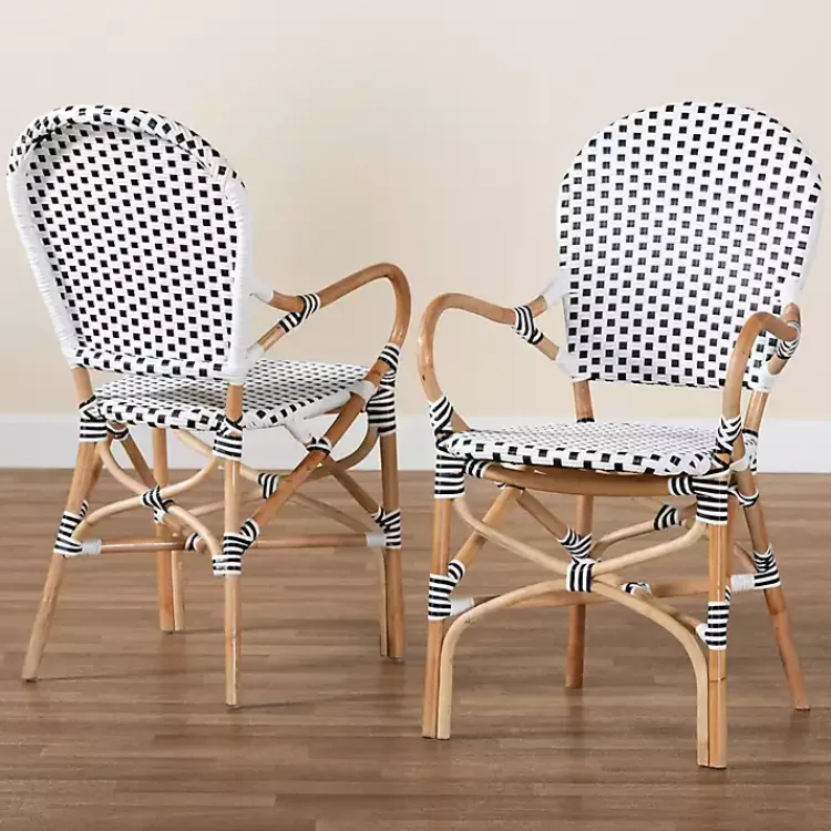 Kirklands Home Black and White Woven Dining Chairs, Set of 2 Clearance