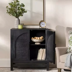 Kirklands Home Arch Cane and Wood Cabinet Black Discount