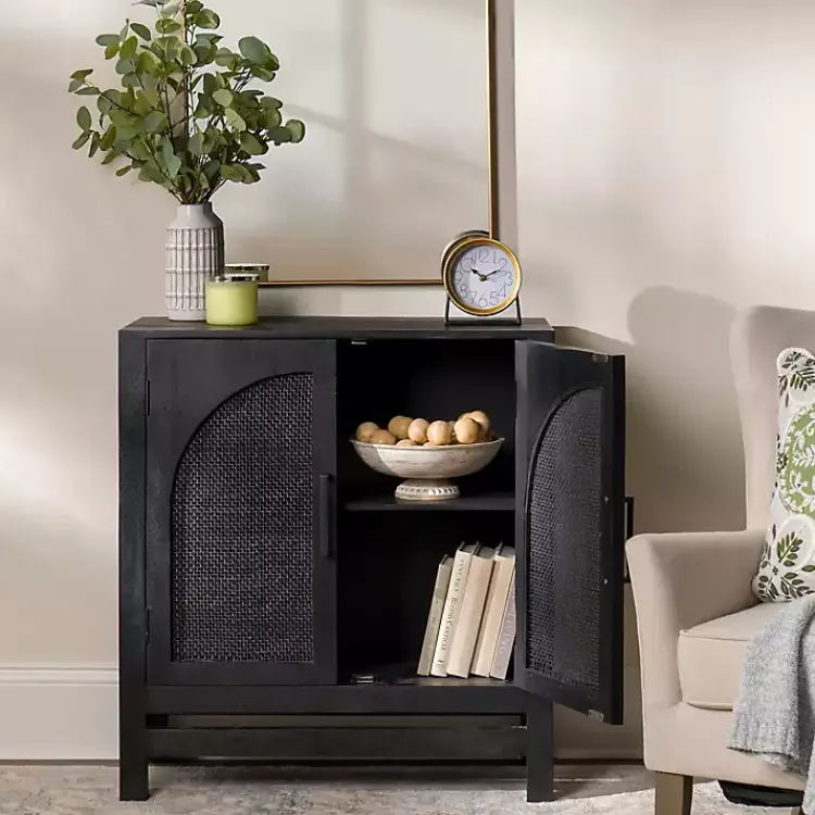 Kirklands Home Arch Cane and Wood Cabinet Black Discount