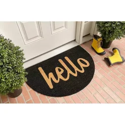 Kirklands Home Arch Hello Doormat Black New
