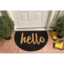Kirklands Home Arch Hello Doormat Black New