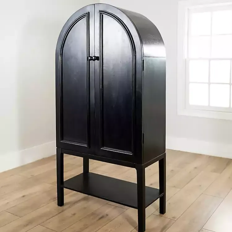 Kirklands Home Black Arch Wood Bar Cabinet Outlet