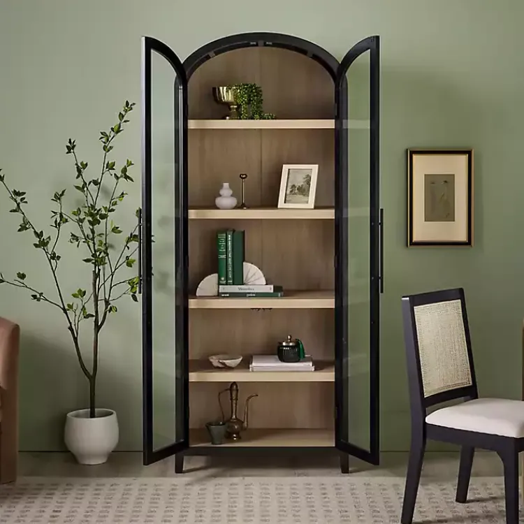 Kirklands Home Arched Glass Doors Chantelle Bookcase Black Hot