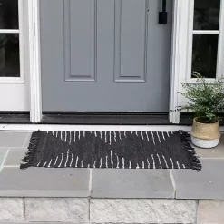 Kirklands Home Black Artisanal Leather Diamond Scatter Rug Outlet
