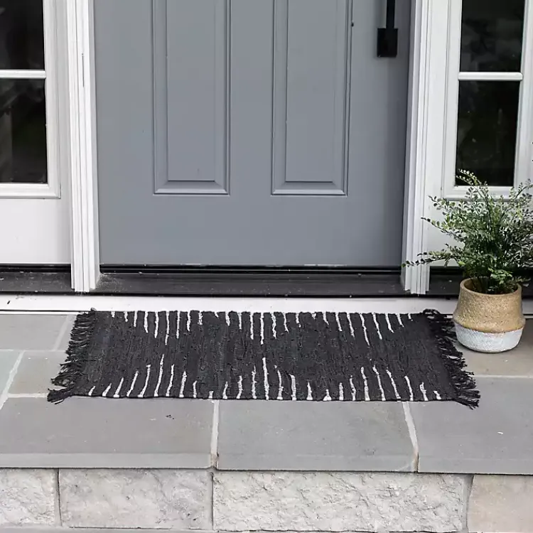 Kirklands Home Black Artisanal Leather Diamond Scatter Rug Outlet