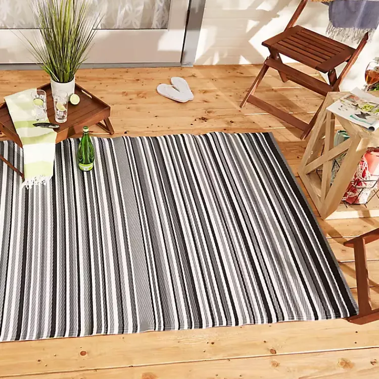 Kirklands Home Black Barcode Stripe Outdoor Area Rug, 4x6 Clearance