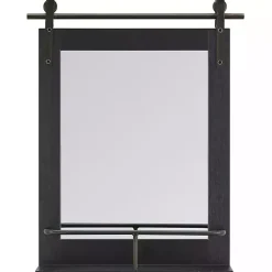 Kirklands Home Barn Door Wall Mirror with Shelf Black