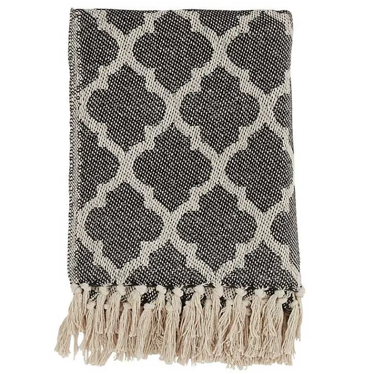Blankets & Throws>Kirklands Home Black Beige Fringe Geometric Throw Blanket