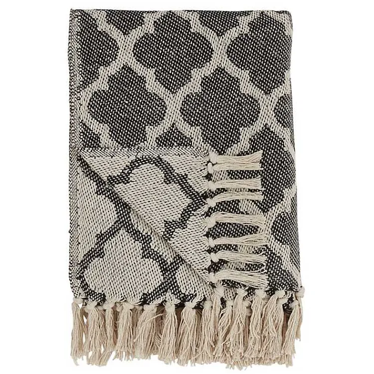 Blankets & Throws>Kirklands Home Black Beige Fringe Geometric Throw Blanket