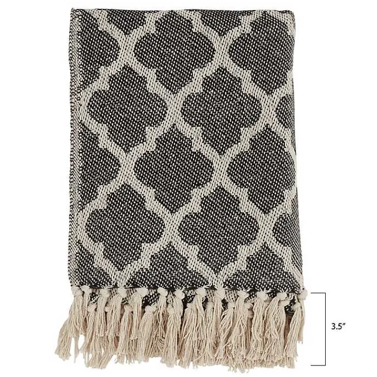 Blankets & Throws>Kirklands Home Black Beige Fringe Geometric Throw Blanket