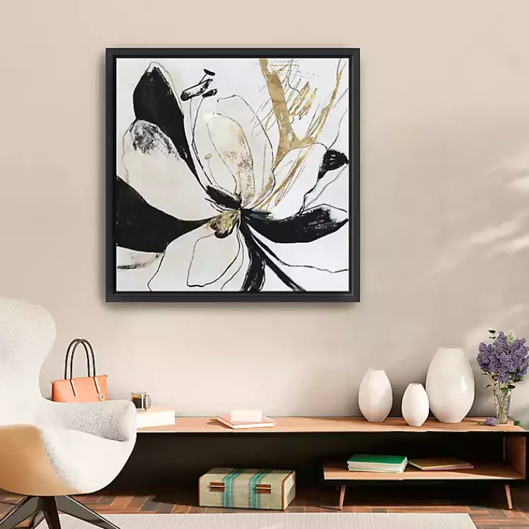 Kirklands Home Black Bloom II Framed Canvas Art Print New