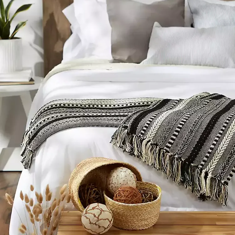 Blankets & Throws>Kirklands Home Braided Fringe Throw Black
