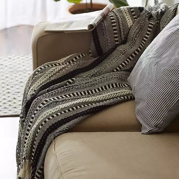 Blankets & Throws>Kirklands Home Braided Fringe Throw Black