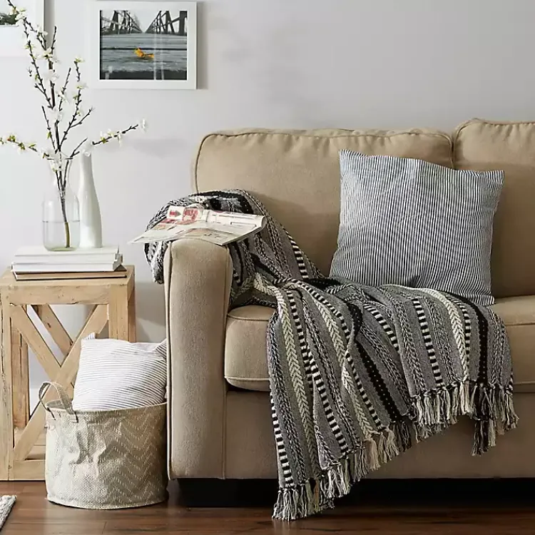 Blankets & Throws>Kirklands Home Braided Fringe Throw Black