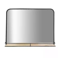Kirklands Home Black Brown Metal Shelf Horizontal Wall Mirror