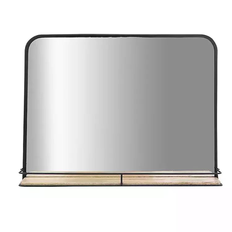 Kirklands Home Black Brown Metal Shelf Horizontal Wall Mirror
