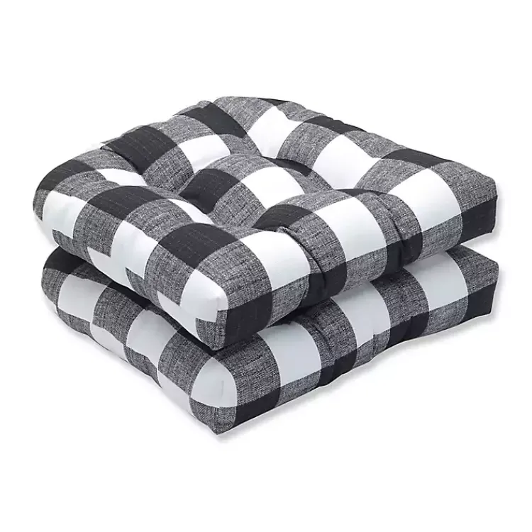 Kirklands Home Buffalo Check Wicker Seat Cushions, Set of 2 Black