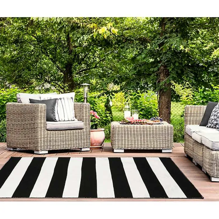 Kirklands Home Black Cabana Stripe Indoor/Outdoor Area Rug, 3x5 Discount