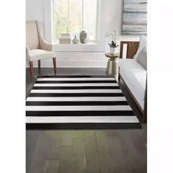 Kirklands Home Black Cabana Stripe Indoor/Outdoor Area Rug, 3x5 Discount