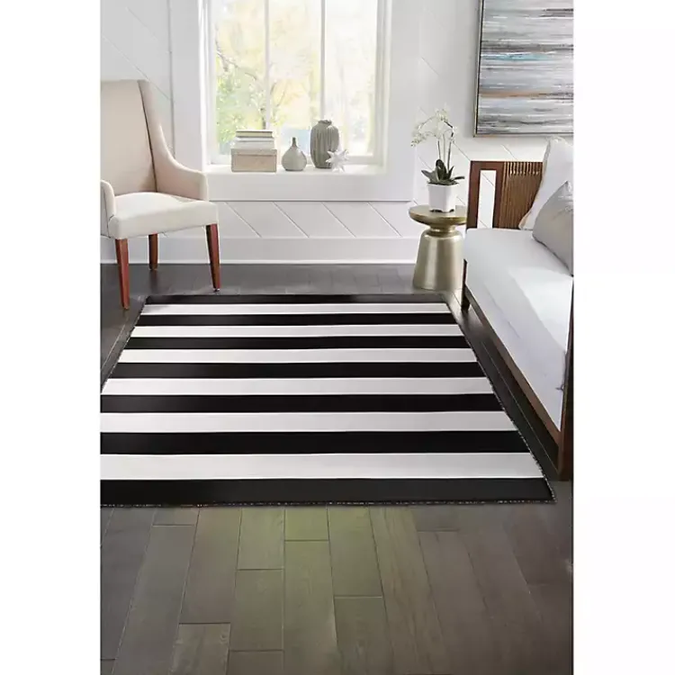 Kirklands Home Black Cabana Stripe Indoor/Outdoor Area Rug, 5x7