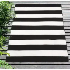 Kirklands Home Black Cabana Stripe Indoor/Outdoor Area Rug, 5x7