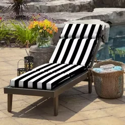 Kirklands Home Cabana Stripe Outdoor Chaise Cushion Black Hot