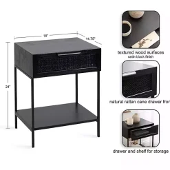 Kirklands Home Cane Drawer Accent Table Black Clearance