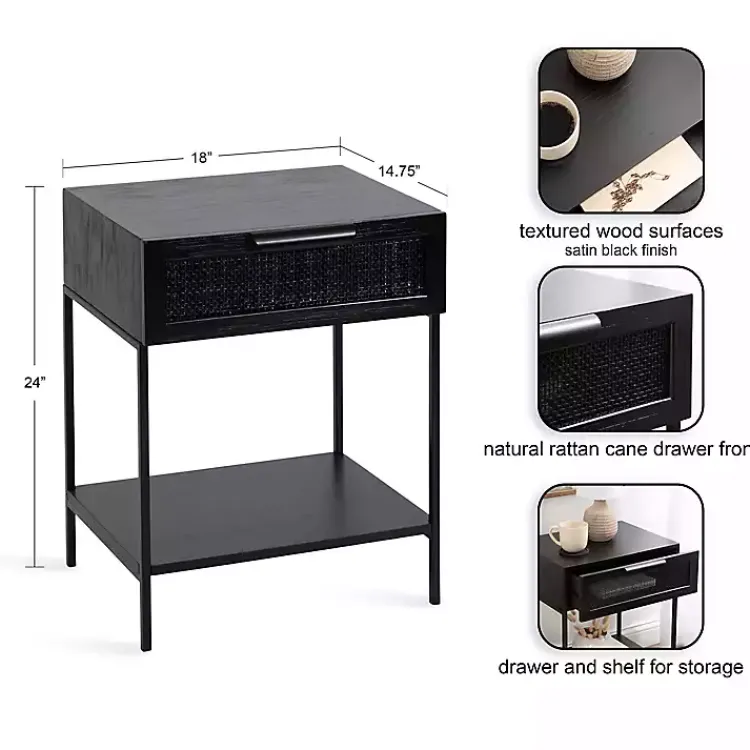 Kirklands Home Cane Drawer Accent Table Black Clearance
