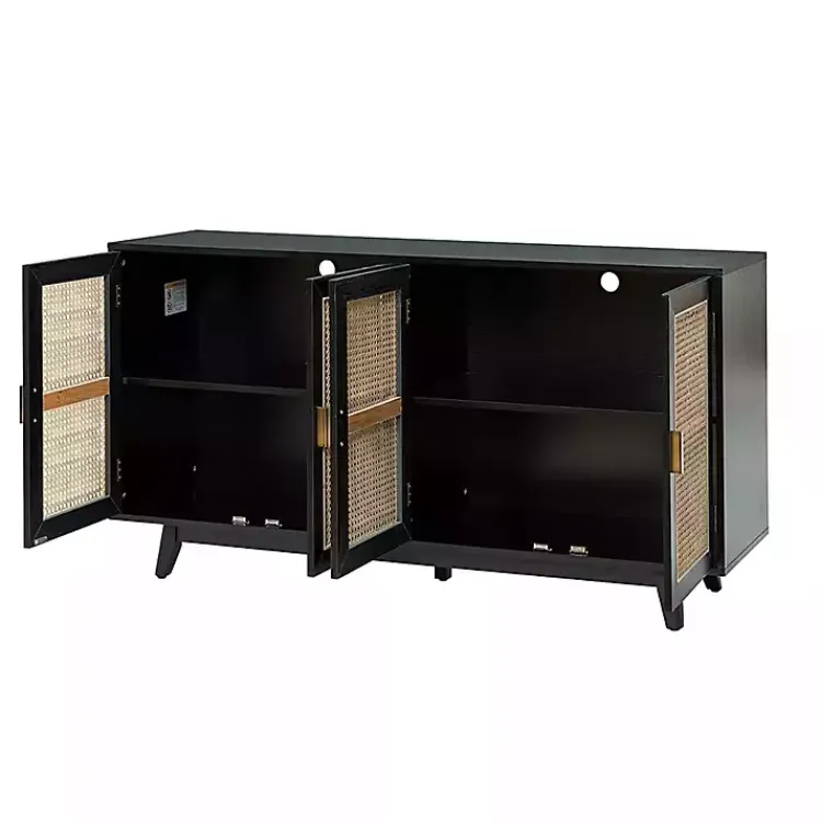 Kirklands Home Cane Wood Storage Media Cabinet Black Outlet