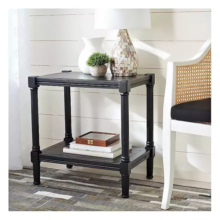 Kirklands Home Carved Pinewood Farmhouse Accent Table Black Hot